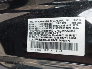 2013 Honda Odyssey Touring with VIN 5FNRL5H96DB003796, listed as a IAAI auction lot 41828376 with 6,308 mi miles and . Bid and sale history available at carsss.com. Image 9.