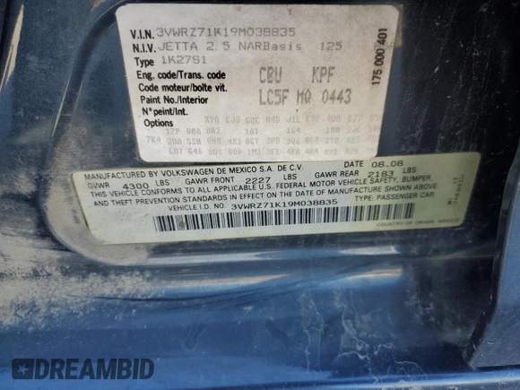 2009 Volkswagen Jetta SE с VIN 3VWRZ71K19M038835, выставлен на аукционе Copart как лот 79837074 с пробегом 151 051 миль миль и Списание • Salvage title. История ставок и продаж доступна на DreamBid. Изображение 14.