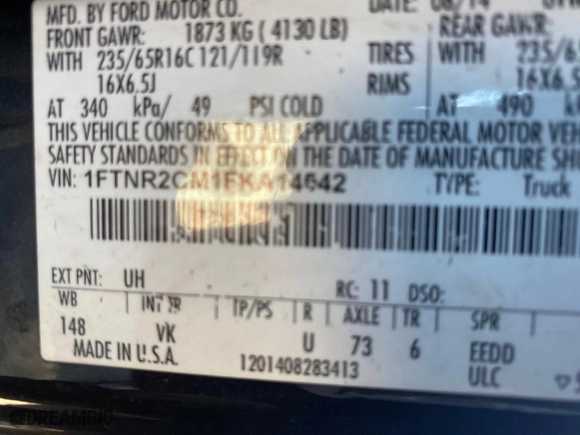 2015 Ford Transit Cargo Van with VIN 1FTNR2CMLFKA14542, listed as a Copart auction lot 52863735 with 134,970 mi miles and Clean Title. Bid and sale history available at carsss.com. Image 10.