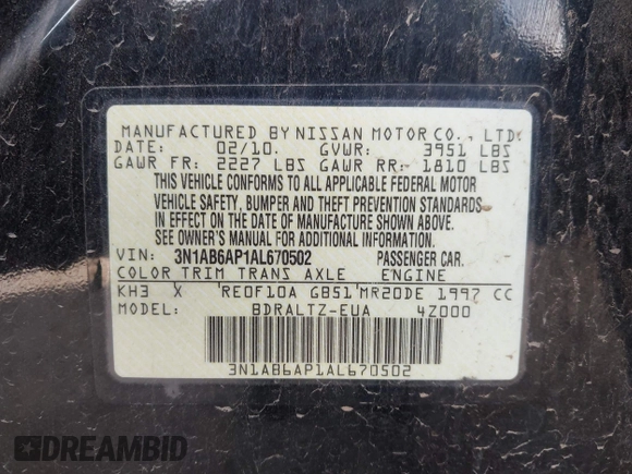 2010 Nissan Sentra S с VIN 3N1AB6AP1AL670502, выставлен на аукционе IAAI как лот 42365003 с пробегом 141 499 миль миль и . История ставок и продаж доступна на DreamBid. Изображение 9.