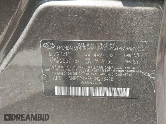 2016 Hyundai Sonata SE z VIN 5NPE24AF6GH276416, wystawiony jako IAAI lot #42483029 z przebiegiem 91 631 mil mil oraz . Historia ofert i sprzedaży dostępna na DreamBid. Obrazek 9.