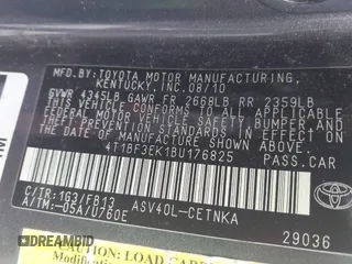 2011 Toyota Camry LE with VIN 4T1BF3EK1BU176825, listed as a IAAI auction lot 41309542 with 172,871 mi miles and . Bid and sale history available at DreamBid. Image 9.