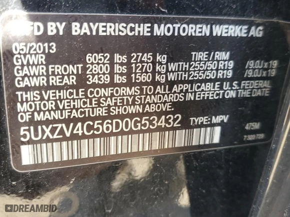 2013 BMW X5 xDrive35i with VIN 5UXZV4C56D0G53432, listed as a Copart auction lot 48926335 with 114,759 mi miles and Salvage Title. Bid and sale history available at carsss.com. Image 13.