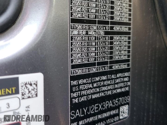 2023 Land Rover Range Rover Velar S z VIN SALYJ2EX3PA357039, wystawiony jako Copart lot #49766585 z przebiegiem 12 183 mil mil oraz Szkoda całkowita • Salvage title. Historia ofert i sprzedaży dostępna na DreamBid. Obrazek 13.