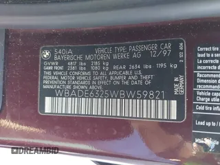 1998 BMW 5 Series 540iA with VIN WBADE6325WBW59821, listed as a IAAI auction lot 42063032 with 199,693 mi miles. Bid and sale history available at carsss.com. Image 9.