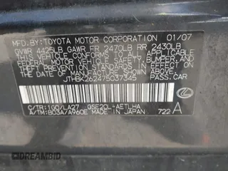 2007 Lexus IS with VIN JTHBK262475037345, listed as a IAAI auction lot 42088118 with 224,649 mi miles. Bid and sale history available at carsss.com. Image 9.