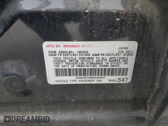 2011 Mitsubishi Lancer ES with VIN JA32U2FU6BU040547, listed as a Copart auction lot 74610264 with 191,929 mi miles and Salvage Title. Bid and sale history available at DreamBid. Image 12.