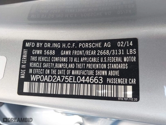 2014 Porsche Panamera S E-Hybrid with VIN WP0AD2A75EL044663, listed as a IAAI auction lot 41818381 with 44,194 mi miles. Bid and sale history available at carsss.com. Image 9.
