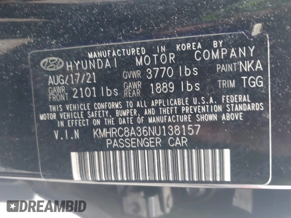 2022 Hyundai Venue SEL with VIN KMHRC8A36NU138157, listed as a IAAI auction lot 42398947 with 59,910 mi miles and . Bid and sale history available at DreamBid. Image 9.