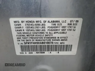 2010 Honda Pilot Touring with VIN 5FNYF4H9XAB010078, listed as a Copart auction lot 51292685 with 341,684 mi miles and Salvage Title. Bid and sale history available at carsss.com. Image 15.