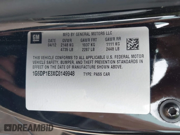 2012 Cadillac CTS Premium with VIN 1G6DP1E3XC0149948, listed as a IAAI auction lot 42478985 with 185,548 mi miles and . Bid and sale history available at DreamBid. Image 9.