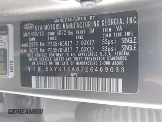 2014 Kia Sorento LX с VIN 5XYKT4A67EG469033, выставлен на аукционе IAAI как лот 41996057 с пробегом 86 545 миль миль и . История ставок и продаж доступна на DreamBid. Изображение 9.