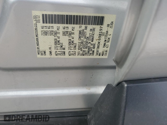 2022 Nissan Rogue SV with VIN 5N1BT3BB1NC698197, listed as a Copart auction lot 50084635 with 59,615 mi miles and Salvage Title. Bid and sale history available at carsss.com. Image 13.