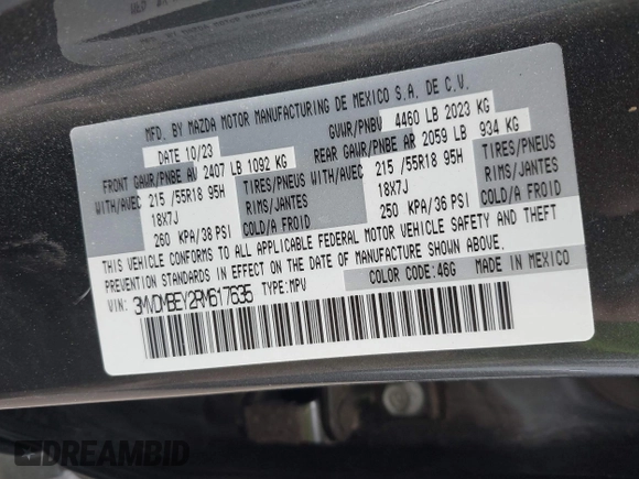 2024 Mazda CX-30 Premium Plus with VIN 3MVDMBEY2RM617635, listed as a IAAI auction lot 41919366 with 9,346 mi miles and . Bid and sale history available at carsss.com. Image 9.