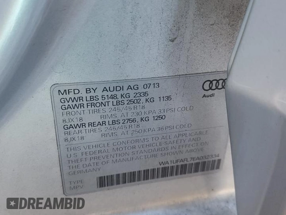 2014 Audi allroad Premium Plus with VIN WA1UFAFL7EA032334, listed as a Copart auction lot 81979184 with 161,804 mi miles and Clean Title. Bid and sale history available at carsss.com. Image 13.