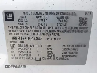 2016 Chevrolet Equinox LT with VIN 2GNFLFEK9G6144542, listed as a IAAI auction lot 42172889 with 137,474 mi miles and . Bid and sale history available at DreamBid. Image 9.