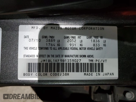 2011 Mazda 3 GX with VIN JM1BL1KF9B1359027, listed as a Copart auction lot 85488624 with 238,160 mi miles and Clean Title. Bid and sale history available at carsss.com. Image 13.