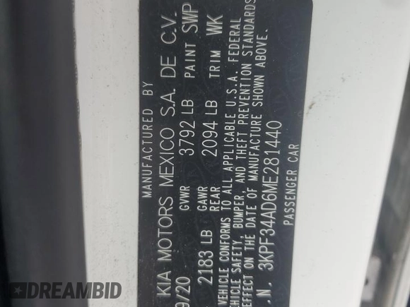 2021 Kia Forte GT-Line z VIN 3KPF34AD6ME281440, wystawiony jako Copart lot #56954415 z przebiegiem 34 568 mil mil oraz Szkoda całkowita • Salvage title. Historia ofert i sprzedaży dostępna na DreamBid. Obrazek 12.