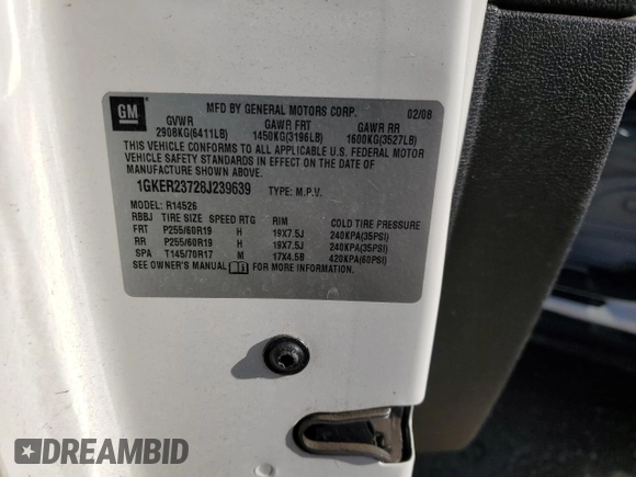2008 GMC Acadia SLT1 with VIN 1GKER23728J239639, listed as a Copart auction lot 76593544 with 0 mi miles and Clean Title. Bid and sale history available at carsss.com. Image 13.