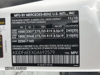 2016 Mercedes-Benz GL with VIN 4JGDF6EEXGA692579, listed as a Copart auction lot 41822035 with 122,455 mi miles and Salvage Title. Bid and sale history available at carsss.com. Image 14.