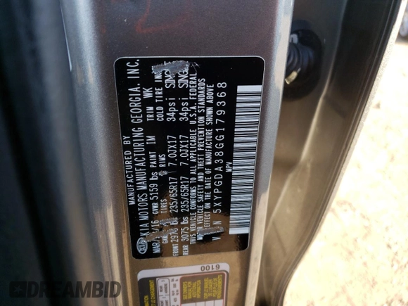 2016 Kia Sorento LX with VIN 5XYPGDA38GG179368, listed as a Copart auction lot 76498914 with 44,709 mi miles and Non Repairable. Bid and sale history available at DreamBid. Image 15.