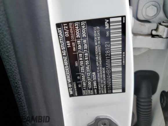 2021 Mercedes-Benz GLB 250 z VIN W1N4M4HB5MW128121, wystawiony jako Copart lot #52892965 z przebiegiem 52 817 mil mil oraz Szkoda całkowita • Salvage title. Historia ofert i sprzedaży dostępna na DreamBid. Obrazek 13.