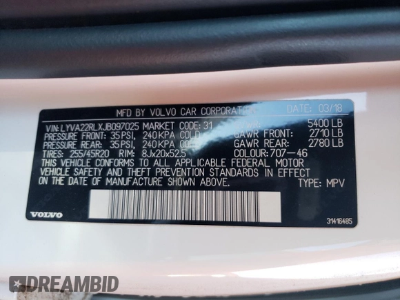 2018 Volvo XC60 Inscription with VIN LYVA22RLXJB097025, listed as a Copart auction lot 72199004 with 74,859 mi miles and Salvage Title. Bid and sale history available at DreamBid. Image 13.