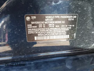 2014 BMW 3 Series 328i with VIN WBA3A5G59ENP29162, listed as a IAAI auction lot 41489678 with 85,215 mi miles. Bid and sale history available at carsss.com. Image 9.