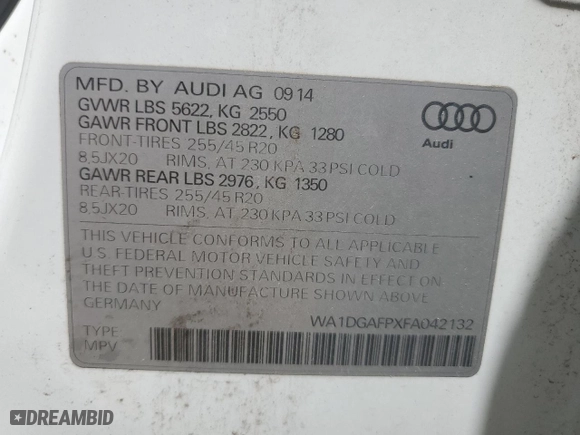 2015 Audi Q5 Premium Plus with VIN WA1DGAFPXFA042132, listed as a Copart auction lot 52632775 with 222,006 mi miles and Clean Title. Bid and sale history available at carsss.com. Image 13.