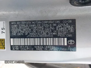 2008 Toyota Prius z VIN JTDKB20U483384506, wystawiony jako IAAI lot #42394344 z przebiegiem 208 150 mil mil oraz . Historia ofert i sprzedaży dostępna na DreamBid. Obrazek 9.