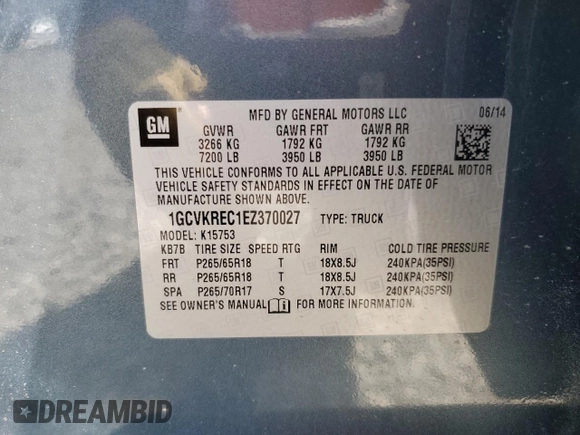 2014 Chevrolet Silverado 1500 LT with VIN 1GCVKREC1EZ370027, listed as a Copart auction lot 52674545 with 84,448 mi miles and Salvage Title. Bid and sale history available at DreamBid. Image 15.