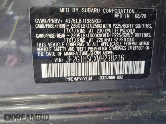 2021 Subaru Crosstrek Special Sports с VIN JF2GTHSCXMH238216, выставлен на аукционе Copart как лот 54228485 с пробегом 32 192 миль миль и Списание • Salvage title. История ставок и продаж доступна на DreamBid. Изображение 14.