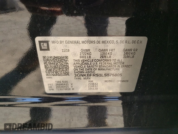2020 Chevrolet Blazer Premier with VIN 3GNKBFRS1LS575805, listed as a Copart auction lot 49648205 with 81,478 mi miles and Non repairable. Bid and sale history available at DreamBid. Image 13.