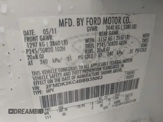 2011 Ford Edge Limited с VIN 2FMDK3KC4BBB35063, выставлен на аукционе IAAI как лот 42471370 с пробегом 130 433 миль миль и . История ставок и продаж доступна на DreamBid. Изображение 9.