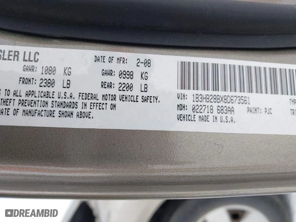 2008 Dodge Caliber SE with VIN 1B3HB28BX8D673561, listed as a IAAI auction lot 41281241 with 44,905 mi miles. Bid and sale history available at carsss.com. Image 9.