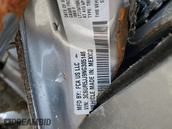 2022 Ram 2500 Lone Star with VIN 3C6UR5JJ9NG305146, listed as a Copart auction lot 58494265 with Not provided miles and Non repairable. Bid and sale history available at DreamBid. Image 12.