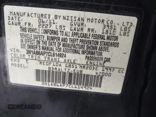 2012 Nissan Sentra SL with VIN 3N1AB6AP7CL614924, listed as a IAAI auction lot 41504978 with 93,680 mi miles and . Bid and sale history available at DreamBid. Image 9.