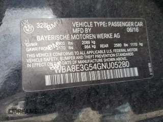 2016 BMW 3 Series 328i xDrive z VIN WBA8E3G54GNU05280, wystawiony jako Copart lot #58144325 z przebiegiem 34 123 mil mil oraz Szkoda całkowita • Salvage title. Historia ofert i sprzedaży dostępna na DreamBid. Obrazek 12.