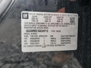 2016 Chevrolet Silverado 1500 LT with VIN 3GCUKREC1GG388719, listed as a Copart auction lot 49661455 with 138,886 mi miles and Salvage Title. Bid and sale history available at DreamBid. Image 12.