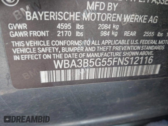 2015 BMW 3 Series 328i xDrive with VIN WBA3B5G55FNS12116, listed as a IAAI auction lot 41393965 with 118,878 mi miles. Bid and sale history available at carsss.com. Image 9.