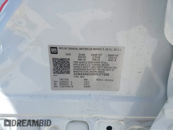 2024 Chevrolet Equinox LT with VIN 3GNAXKEG0RS177209, listed as a IAAI auction lot 41978401 with 16,631 mi miles and . Bid and sale history available at DreamBid. Image 9.