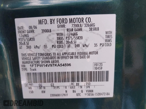 2007 Ford F-150 XLT с VIN 1FTPW14V97KA54596, выставлен на аукционе IAAI как лот 42429224 с пробегом 183 715 миль миль и . История ставок и продаж доступна на DreamBid. Изображение 9.