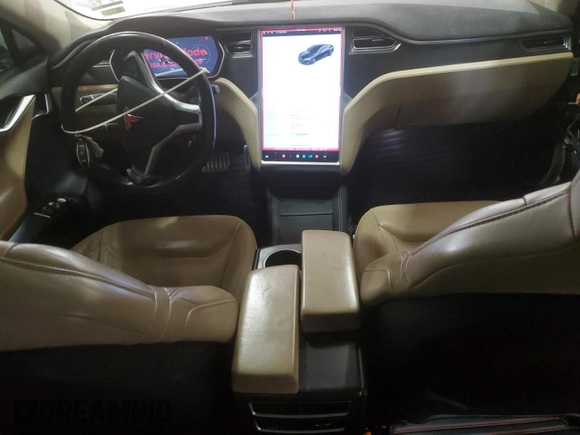 2015 Tesla Model S 85D with VIN 5YJSA1E45FF110480, listed as a Copart auction lot 49107655 with 186,150 mi miles and Salvage Title. Bid and sale history available at carsss.com. Image 8.