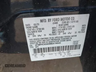 2021 Ford Edge SE with VIN 2FMPK3G90MBA18643, listed as a IAAI auction lot 42180730 with 44,923 mi miles and . Bid and sale history available at DreamBid. Image 9.