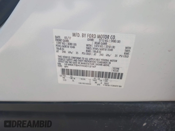 2017 Ford Explorer с VIN 1FM5K7BH7HGD12147, выставлен на аукционе IAAI как лот 41981219 с пробегом 91 388 миль миль и . История ставок и продаж доступна на DreamBid. Изображение 9.
