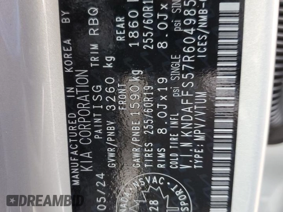 2024 Kia EV9 Wind z VIN KNDAFFS57R6049852, wystawiony jako Copart lot #78782314 z przebiegiem 2 496 mil mil oraz Szkoda całkowita • Salvage title. Historia ofert i sprzedaży dostępna na DreamBid. Obrazek 14.