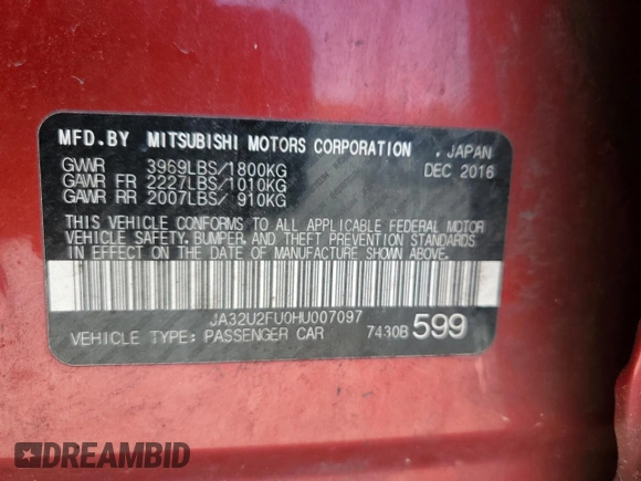 2017 Mitsubishi Lancer ES with VIN JA32U2FU0HU007097, listed as a Copart auction lot 52193245 with 208,637 mi miles and Salvage Title. Bid and sale history available at carsss.com. Image 14.