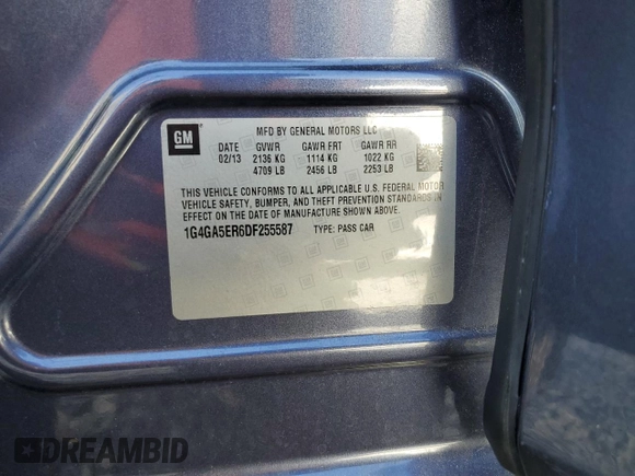 2013 Buick LaCrosse with VIN 1G4GA5ER6DF255587, listed as a Copart auction lot 51775185 with 57,572 mi miles and Salvage title. Bid and sale history available at DreamBid. Image 13.