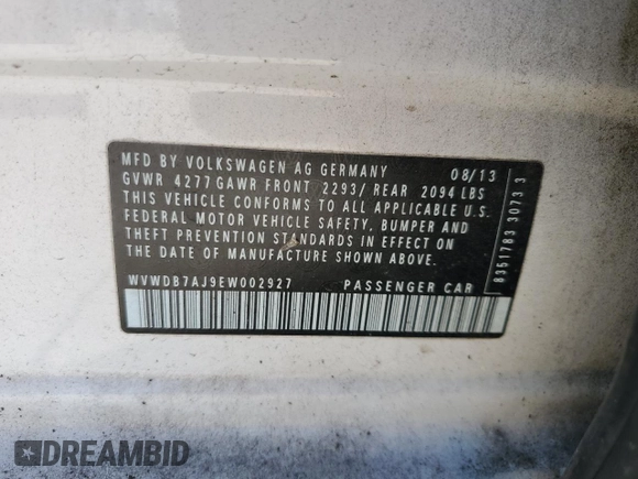 2014 Volkswagen Golf with VIN WVWDB7AJ9EW002927, listed as a Copart auction lot 85236304 with 133,592 mi miles and Salvage title. Bid and sale history available at DreamBid. Image 14.