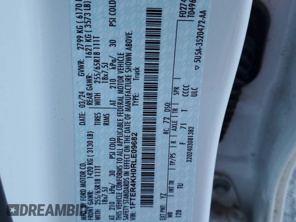 2024 Ford Ranger Lariat с VIN 1FTER4KH0RLE09682, выставлен на аукционе Copart как лот 87898935 с пробегом 16 595 миль миль и Списание • Salvage title. История ставок и продаж доступна на DreamBid. Изображение 15.